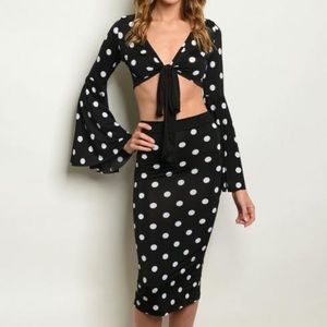 Polka dot print skirt and top set